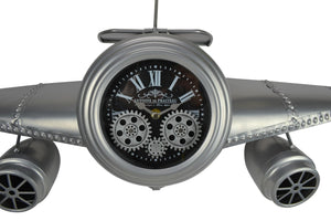 HomeRoots 34" Exposed Gear Silent Analog Wall Clock - Stylish Silver & Black Metal Design with Roman Numerals 626352