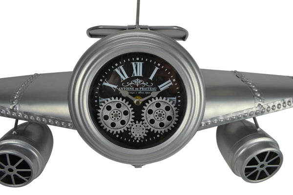 HomeRoots 34" Exposed Gear Silent Analog Wall Clock - Stylish Silver & Black Metal Design with Roman Numerals 626352