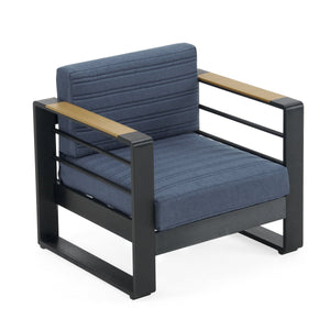 English Elm Christopher Knight Home® - GIOVANNA Club Chair with Rust-Resistant Aluminum Frame, Water-Resistant Cushions & Slat Design for Patio Comfort Blue 34.75 L x 27.75 W x 17.25 H N776P182183B