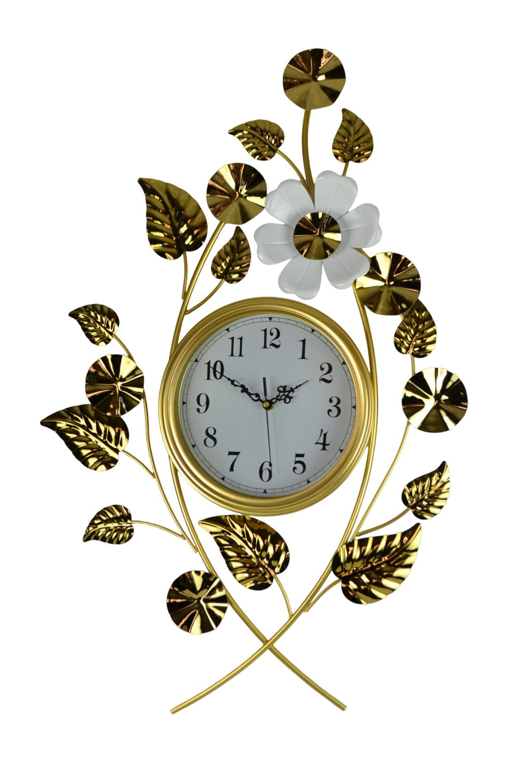 HomeRoots 22" Elegant Gold and White Floral Wall Clock with Silent Quartz Movement for Timeless Decor 626358