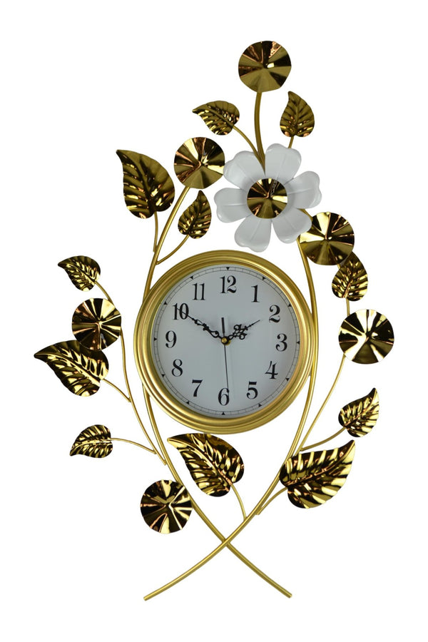 HomeRoots 22" Elegant Gold and White Floral Wall Clock with Silent Quartz Movement for Timeless Decor 626358