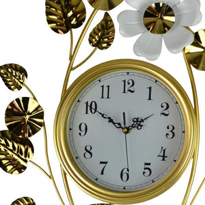 HomeRoots 22" Elegant Gold and White Floral Wall Clock with Silent Quartz Movement for Timeless Decor 626358