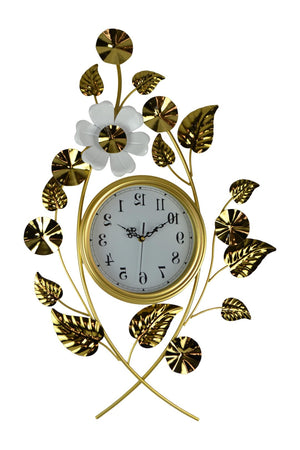 HomeRoots 22" Elegant Gold and White Floral Wall Clock with Silent Quartz Movement for Timeless Decor 626358