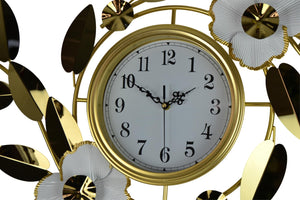 HomeRoots 40" Gold and White Metal Floral Wall Clock - Elegant Silent Quartz Design for Modern Home Décor 626359