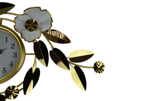 HomeRoots 40" Gold and White Metal Floral Wall Clock - Elegant Silent Quartz Design for Modern Home Décor 626359