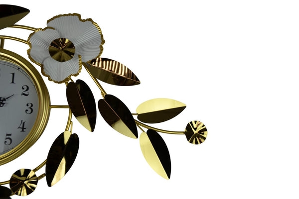 HomeRoots 40" Gold and White Metal Floral Wall Clock - Elegant Silent Quartz Design for Modern Home Décor 626359
