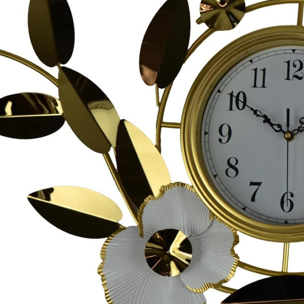 HomeRoots 40" Gold and White Metal Floral Wall Clock - Elegant Silent Quartz Design for Modern Home Décor 626359