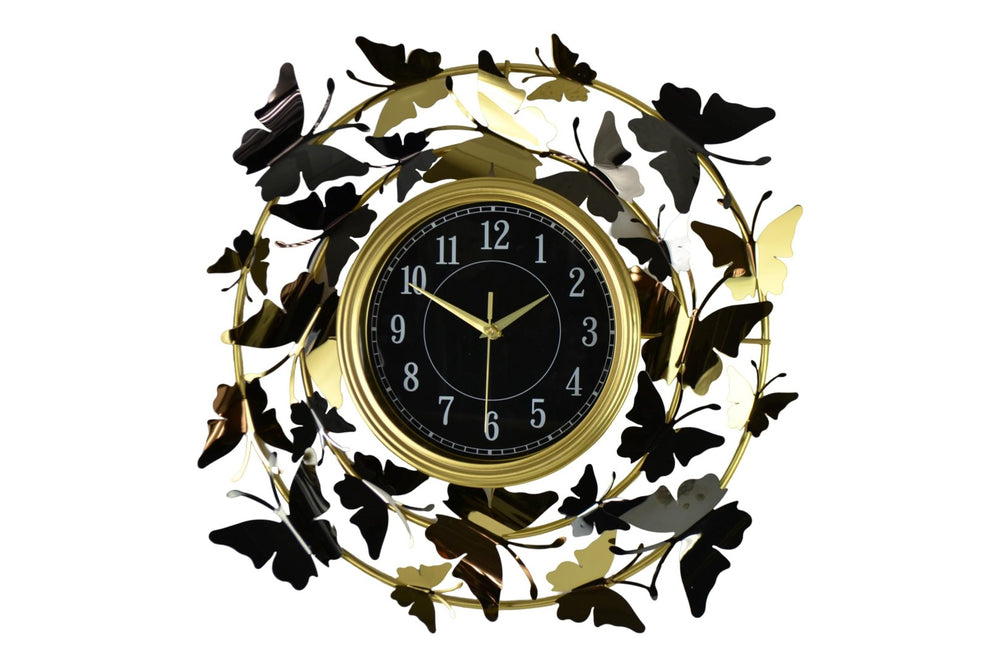 HomeRoots 22" Elegant Gold, Silver & Black Metal Butterfly Wall Clock - Silent Quartz Movement & Unique Design 626361