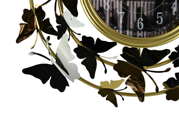 HomeRoots 22" Elegant Gold, Silver & Black Metal Butterfly Wall Clock - Silent Quartz Movement & Unique Design 626361