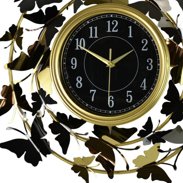HomeRoots 22" Elegant Gold, Silver & Black Metal Butterfly Wall Clock - Silent Quartz Movement & Unique Design 626361