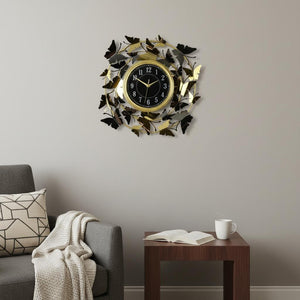 HomeRoots 22" Elegant Gold, Silver & Black Metal Butterfly Wall Clock - Silent Quartz Movement & Unique Design 626361