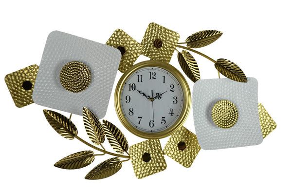 HomeRoots 37" Gold and White Metal Silent Analog Floral Oval Wall Clock - Elegant Decor for Any Room 626364