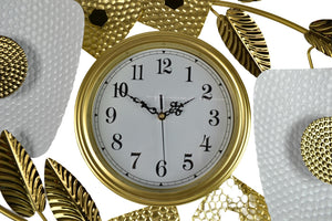 HomeRoots 37" Gold and White Metal Silent Analog Floral Oval Wall Clock - Elegant Decor for Any Room 626364