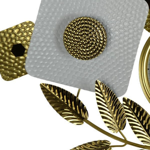 HomeRoots 37" Gold and White Metal Silent Analog Floral Oval Wall Clock - Elegant Decor for Any Room 626364