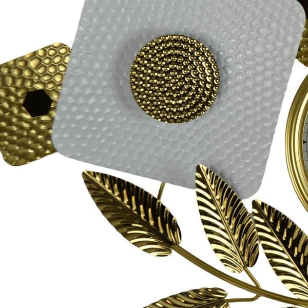 HomeRoots 37" Gold and White Metal Silent Analog Floral Oval Wall Clock - Elegant Decor for Any Room 626364
