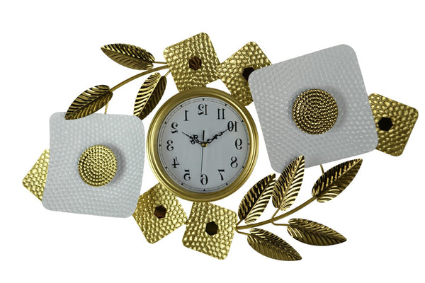 HomeRoots 37" Gold and White Metal Silent Analog Floral Oval Wall Clock - Elegant Decor for Any Room 626364