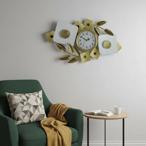 HomeRoots 37" Gold and White Metal Silent Analog Floral Oval Wall Clock - Elegant Decor for Any Room 626364
