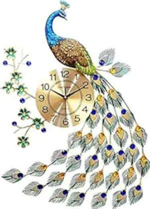 HomeRoots 31" Peacock-Inspired Metal Wall Clock – Stunning Blue, Green, and Gold Design with Silent Movement 626365