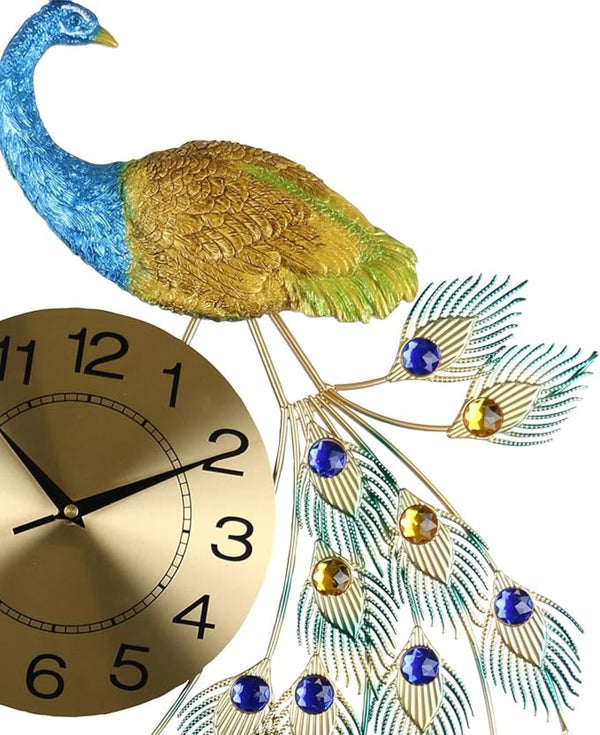 HomeRoots 31" Peacock-Inspired Metal Wall Clock – Stunning Blue, Green, and Gold Design with Silent Movement 626365