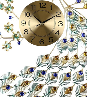 HomeRoots 31" Peacock-Inspired Metal Wall Clock – Stunning Blue, Green, and Gold Design with Silent Movement 626365