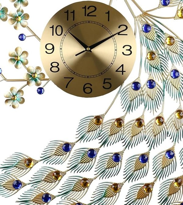 HomeRoots 31" Peacock-Inspired Metal Wall Clock – Stunning Blue, Green, and Gold Design with Silent Movement 626365