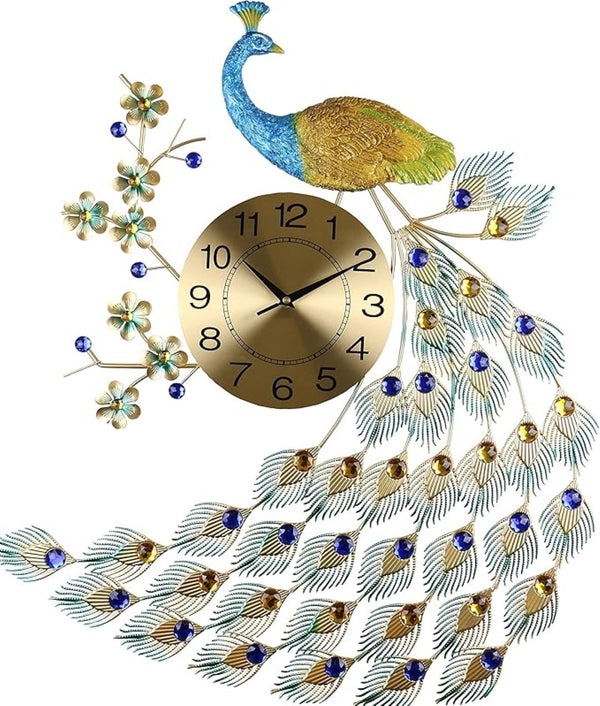 HomeRoots 31" Peacock-Inspired Metal Wall Clock – Stunning Blue, Green, and Gold Design with Silent Movement 626365