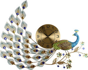 HomeRoots 31" Peacock Metal Wall Clock in Gold, Blue & Green – Silent Quartz Movement for Stylish Décor 626366