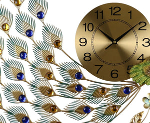 HomeRoots 31" Peacock Metal Wall Clock in Gold, Blue & Green – Silent Quartz Movement for Stylish Décor 626366