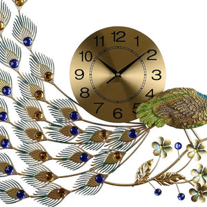 HomeRoots 31" Peacock Metal Wall Clock in Gold, Blue & Green – Silent Quartz Movement for Stylish Décor 626366