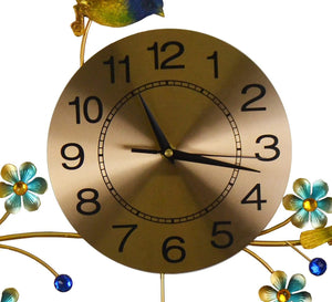 Homeroots 24" Stunning Blue Green Gold Floral Metal Wall Clock - Silent Pendulum Design For Timeless Elegance   626367