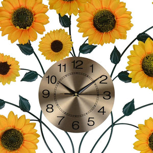 Homeroots 31" Elegant Metal Silent Analog Sunflower Wall Clock - Unique Floral Design For Home Décor   626369