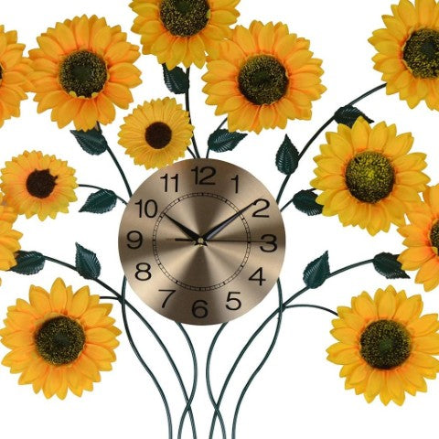 Homeroots 31" Elegant Metal Silent Analog Sunflower Wall Clock - Unique Floral Design For Home Décor   626369