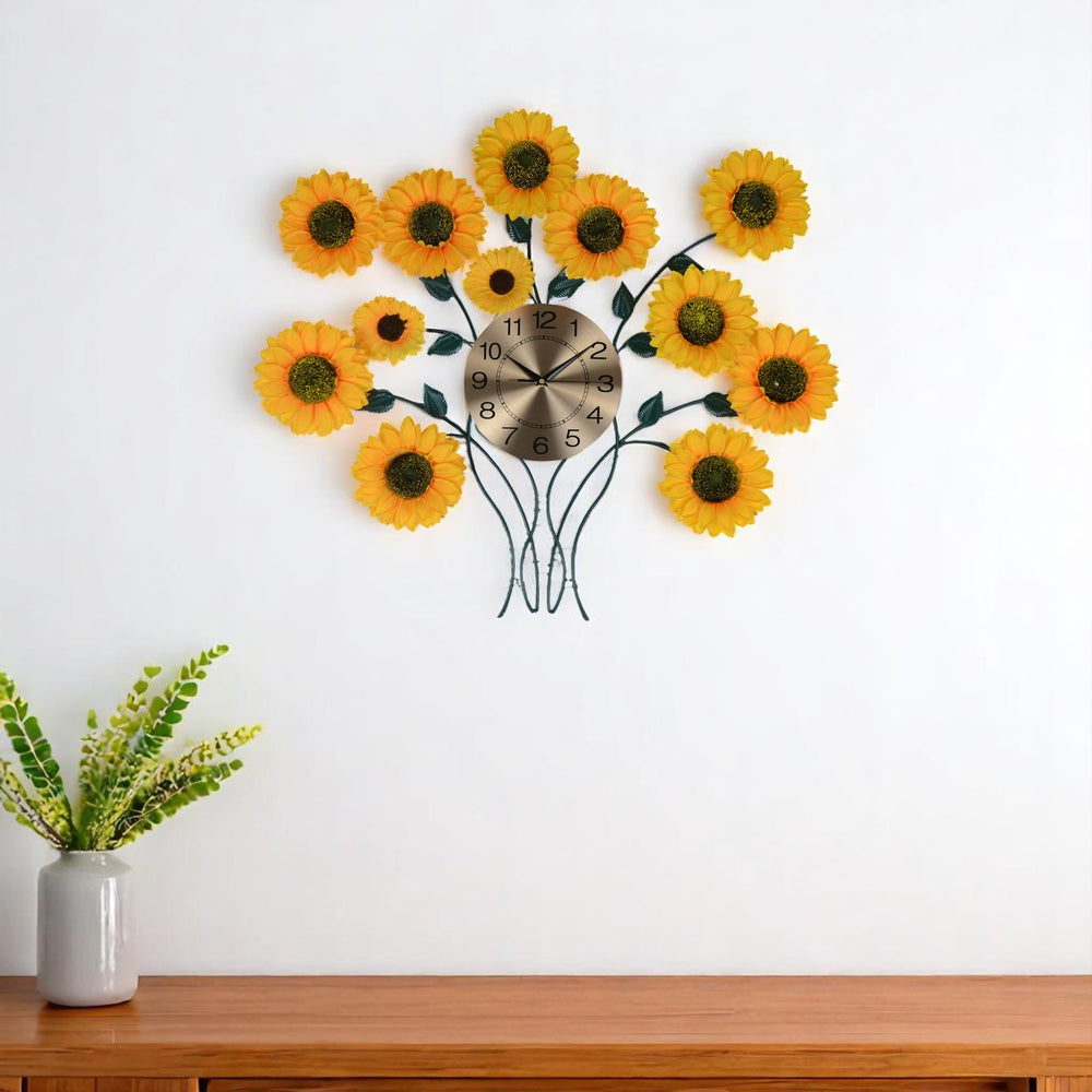 Homeroots 31" Elegant Metal Silent Analog Sunflower Wall Clock - Unique Floral Design For Home Décor   626369