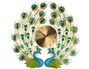 HomeRoots 25" Peacock-Inspired Metal Wall Clock in Vibrant Blue, Green & Gold - Silent Quartz Movement Decor 626373