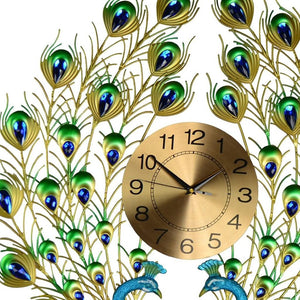 HomeRoots 25" Peacock-Inspired Metal Wall Clock in Vibrant Blue, Green & Gold - Silent Quartz Movement Decor 626373