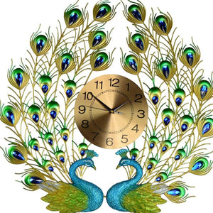 HomeRoots 25" Peacock-Inspired Metal Wall Clock in Vibrant Blue, Green & Gold - Silent Quartz Movement Decor 626373