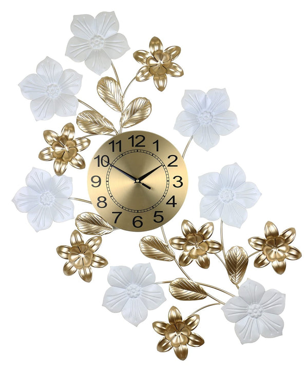 HomeRoots 26" Elegant Gold, White & Black Floral Wall Clock - Silent Analog, Modern Design for Home Decor 626378
