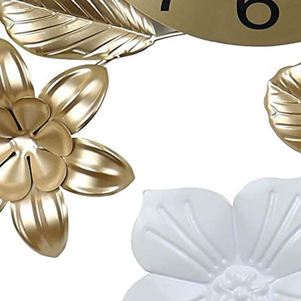 Homeroots 26" Elegant Gold And Black Floral Silent Wall Clock - Unique Metal Design For Home Décor   626378