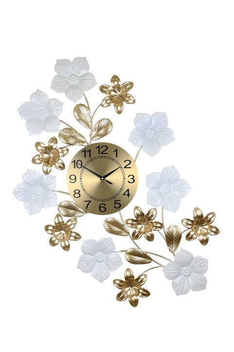 Homeroots 26" Elegant Gold And Black Floral Silent Wall Clock - Unique Metal Design For Home Décor   626378