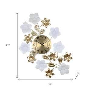 Homeroots 26" Elegant Gold And Black Floral Silent Wall Clock - Unique Metal Design For Home Décor   626378