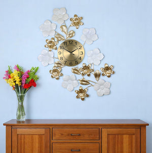 Homeroots 26" Elegant Gold And Black Floral Silent Wall Clock - Unique Metal Design For Home Décor   626378