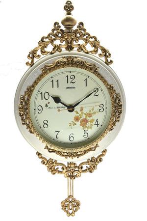 HomeRoots 15" Elegant Ivory and Gold Resin Silent Pendulum Wall Clock - Timeless Home Décor Accent Piece 626380
