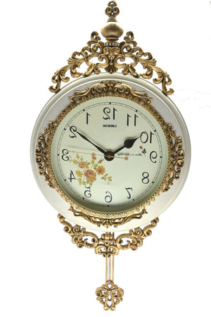 HomeRoots 15" Elegant Ivory and Gold Resin Silent Pendulum Wall Clock - Timeless Home Décor Accent Piece 626380