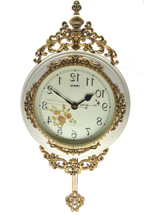 HomeRoots 15" Elegant Ivory and Gold Resin Silent Pendulum Wall Clock - Timeless Home Décor Accent Piece 626380