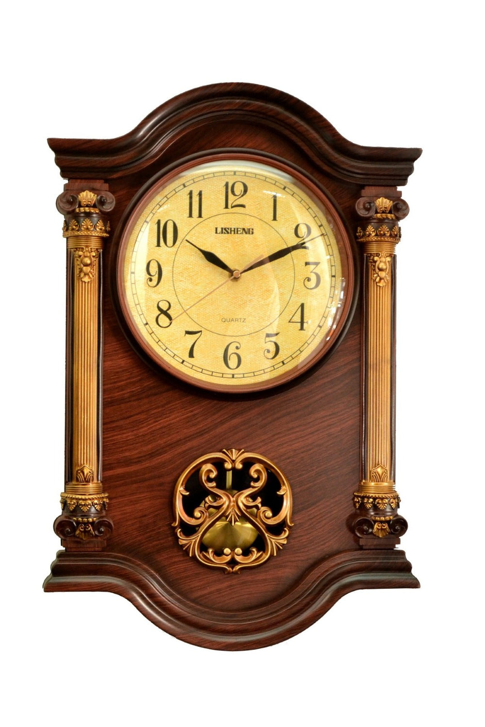 HomeRoots 16" Walnut And Gold Resin Silent Analog Wall Clock - Elegant, Decorative Timepiece for Any Room 626381
