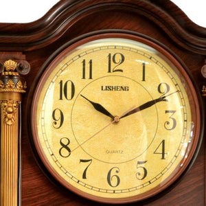 HomeRoots 16" Walnut And Gold Resin Silent Analog Wall Clock - Elegant, Decorative Timepiece for Any Room 626381