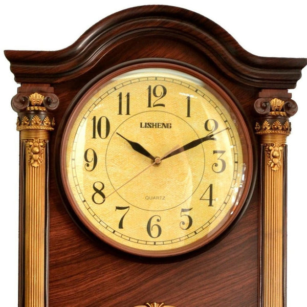 HomeRoots 16" Walnut And Gold Resin Silent Analog Wall Clock - Elegant, Decorative Timepiece for Any Room 626381