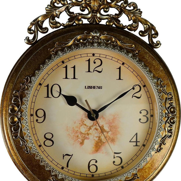 HomeRoots 15" Elegant Gold & Silver Resin Wall Clock with Silent Pendulum - Timeless Home Décor Piece 626382