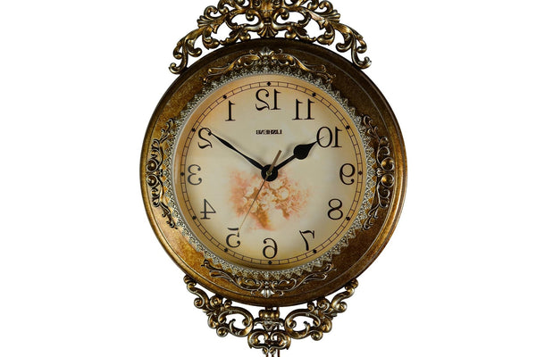 HomeRoots 15" Elegant Gold & Silver Resin Wall Clock with Silent Pendulum - Timeless Home Décor Piece 626382