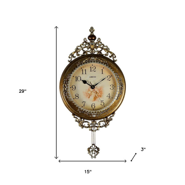 HomeRoots 15" Elegant Gold & Silver Resin Wall Clock with Silent Pendulum - Timeless Home Décor Piece 626382